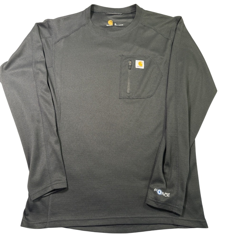 Carhartt Force Mens M Black Waffle Knit Long Sleeve Zip Pocket Shirt MBL104 BLK